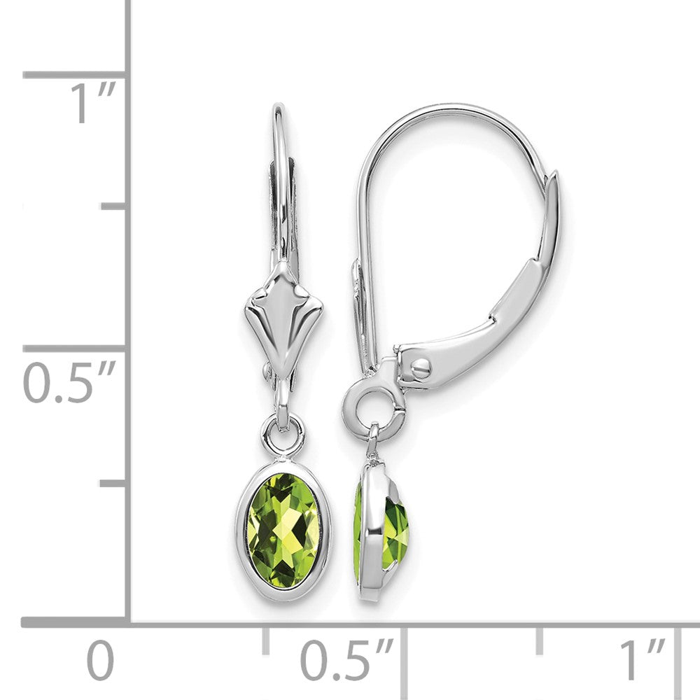 14k White Gold 6x4 Oval Bezel August/Peridot Leverback Earrings