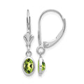 14k White Gold 6x4 Oval Bezel August/Peridot Leverback Earrings