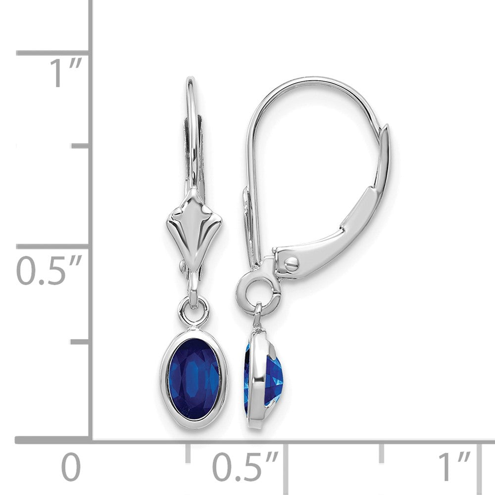 14k White Gold 6x4 Oval Bezel September/Sapphire Leverback Earrings