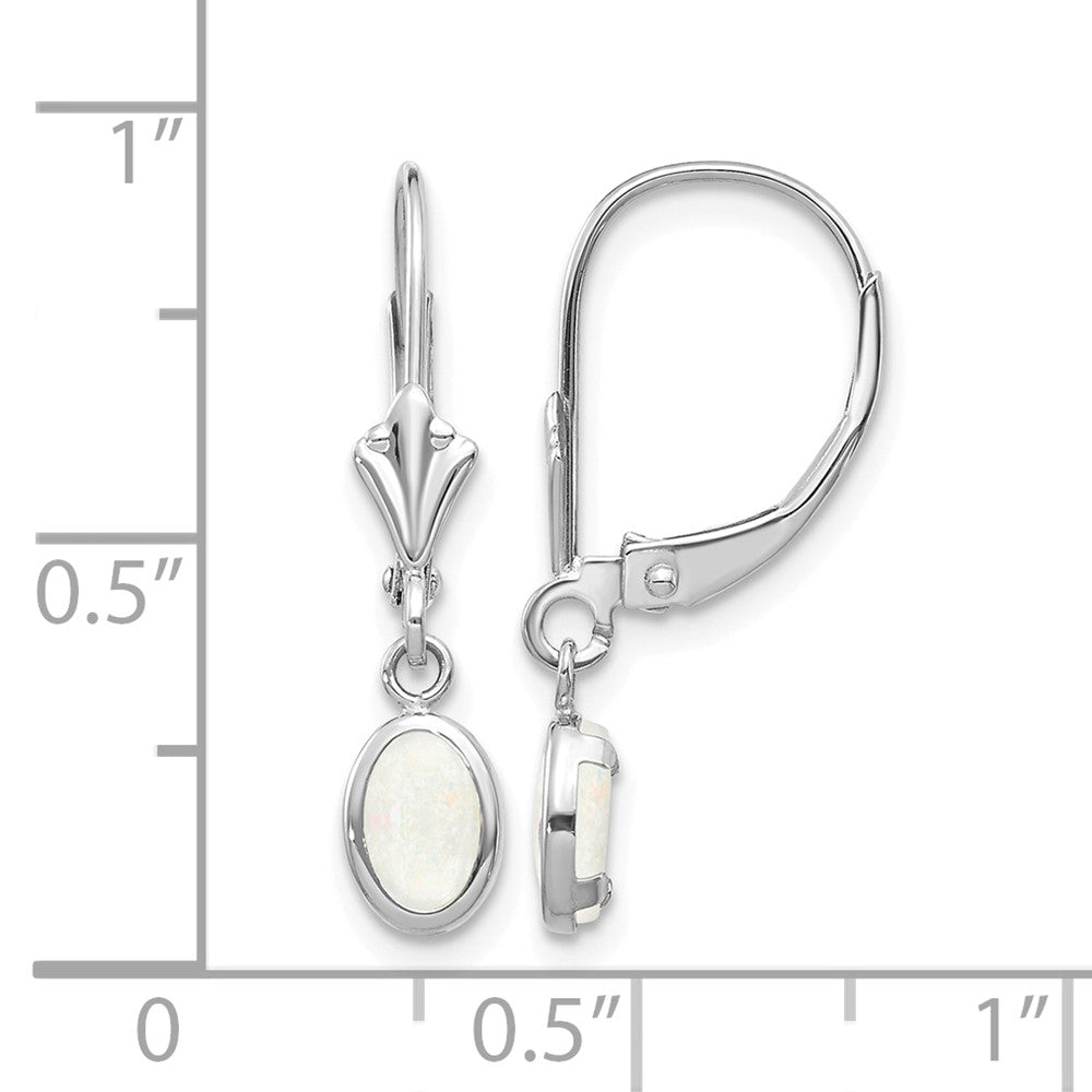 14k White Gold 6x4 Oval Bezel October/Opal Leverback Earrings