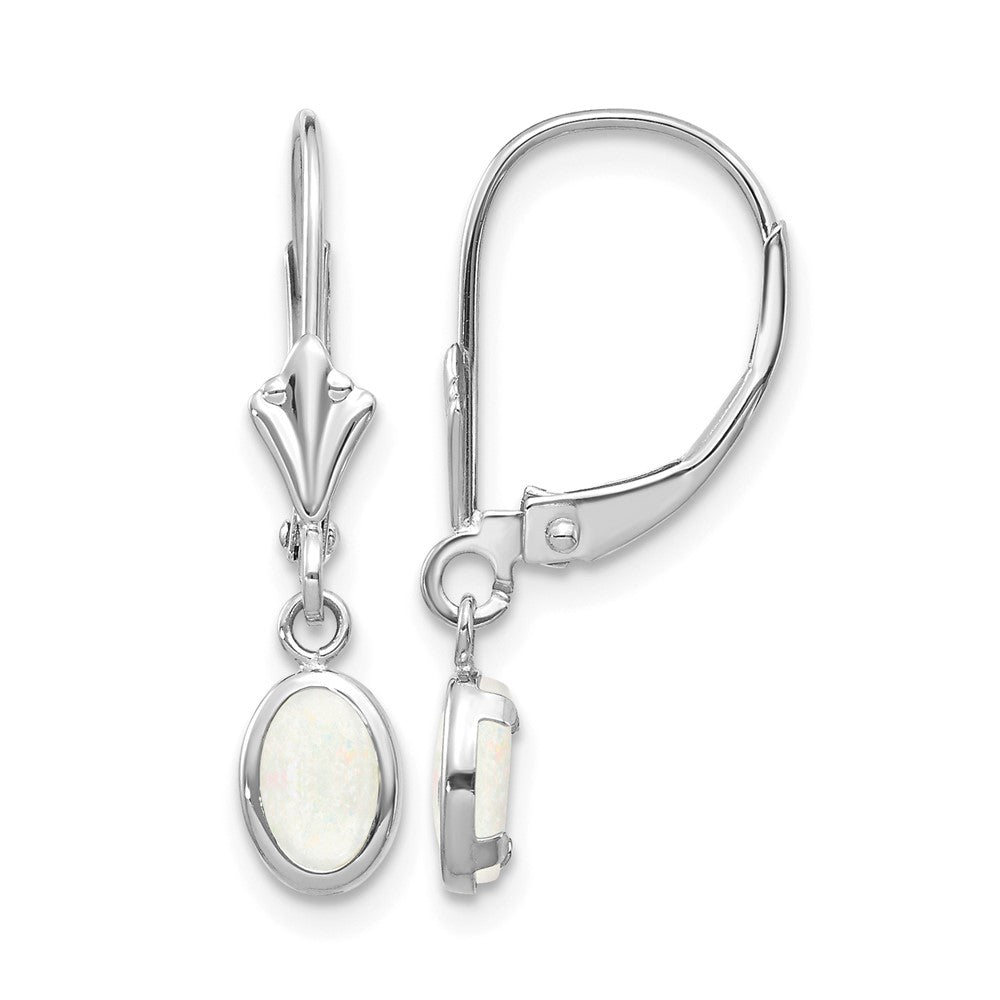 14k White Gold 6x4 Oval Bezel October/Opal Leverback Earrings