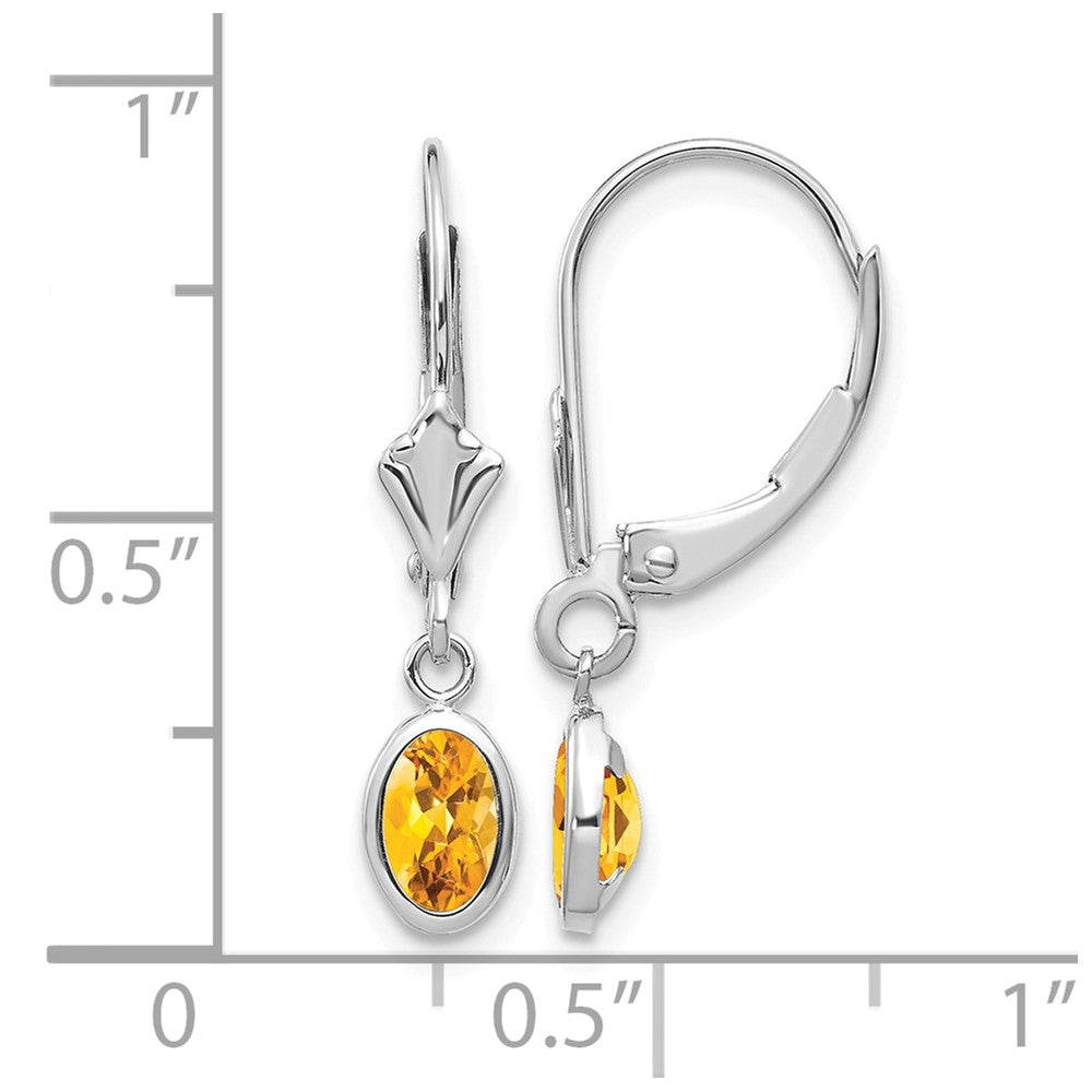 14k White Gold 6x4 Oval Bezel November/Citrine Leverback Earrings
