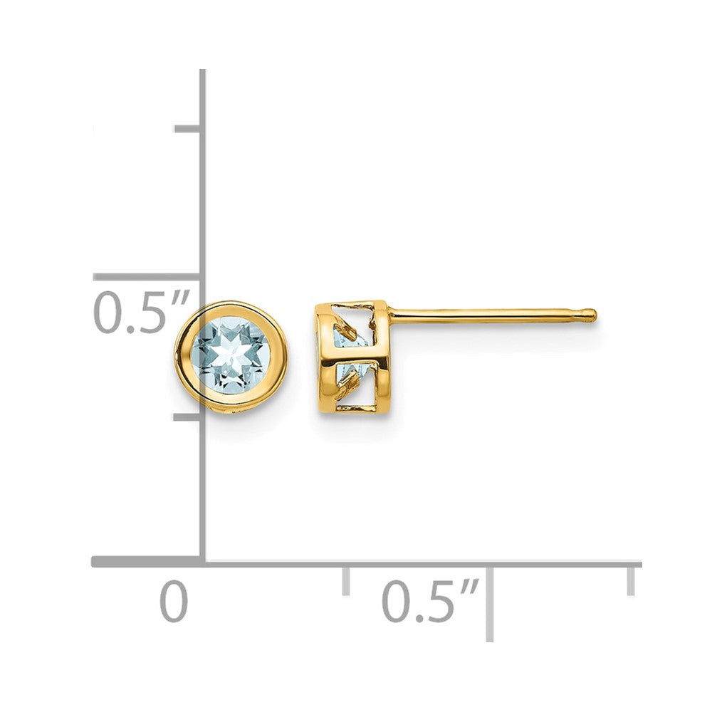 14k 4mm Bezel March/Aquamarine Post Earrings