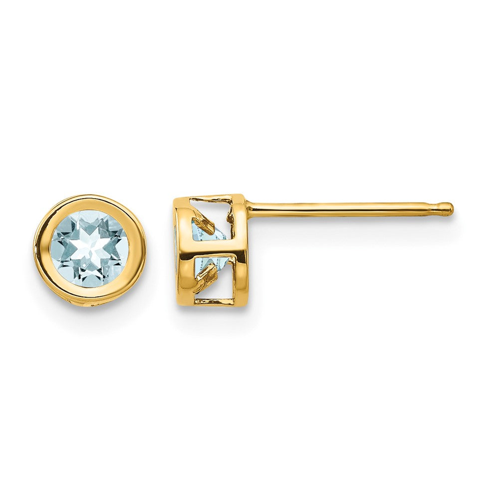 14k 4mm Bezel March/Aquamarine Post Earrings