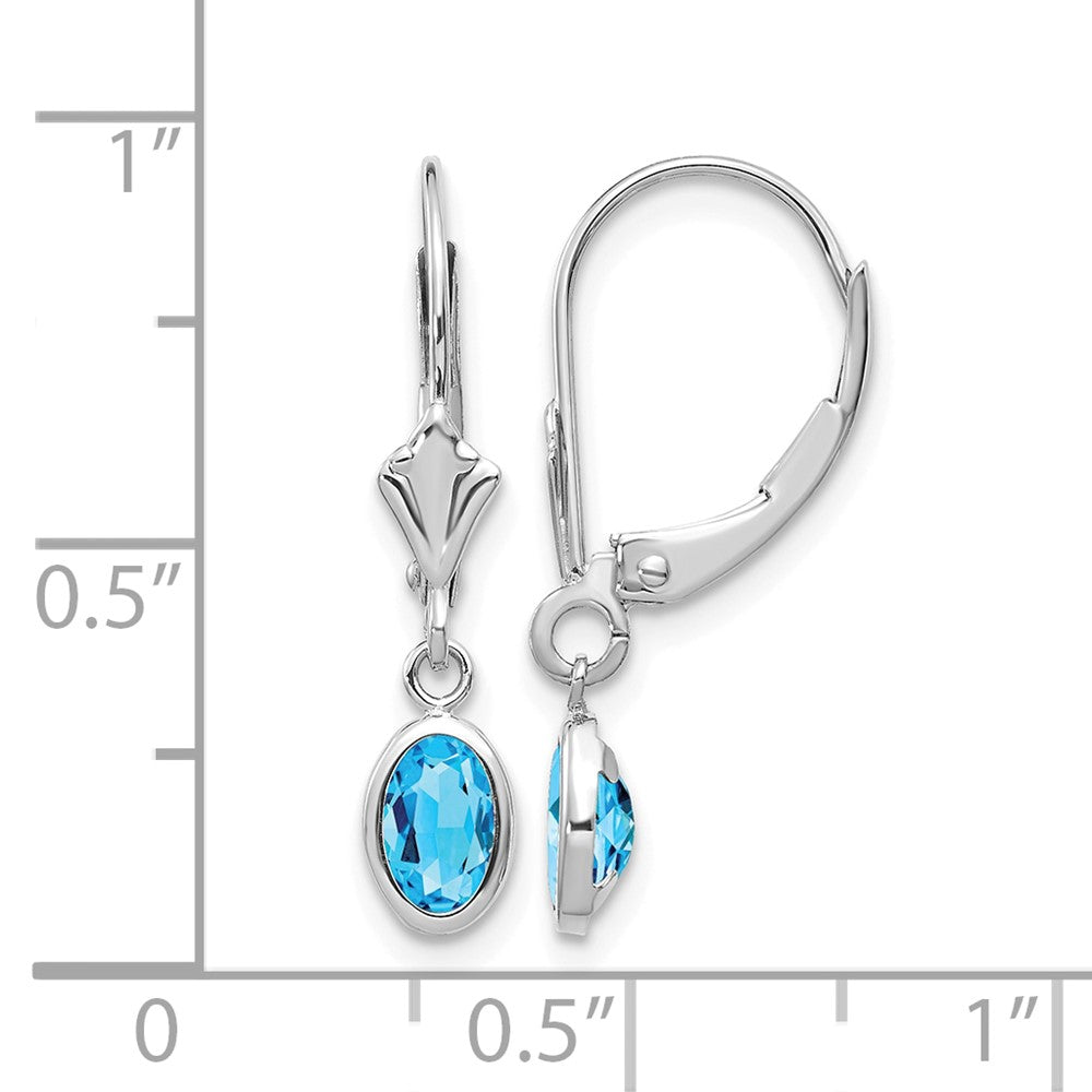 14k White Gold 6x4 Oval Bezel December/Blue Topaz Leverback Earrings