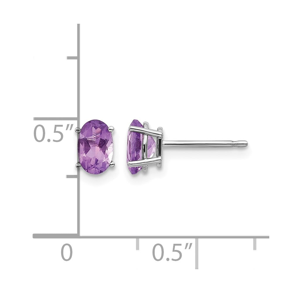 14k White Gold 6x4 Oval February/Amethyst Post Earrings
