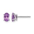 14k White Gold 6x4 Oval February/Amethyst Post Earrings