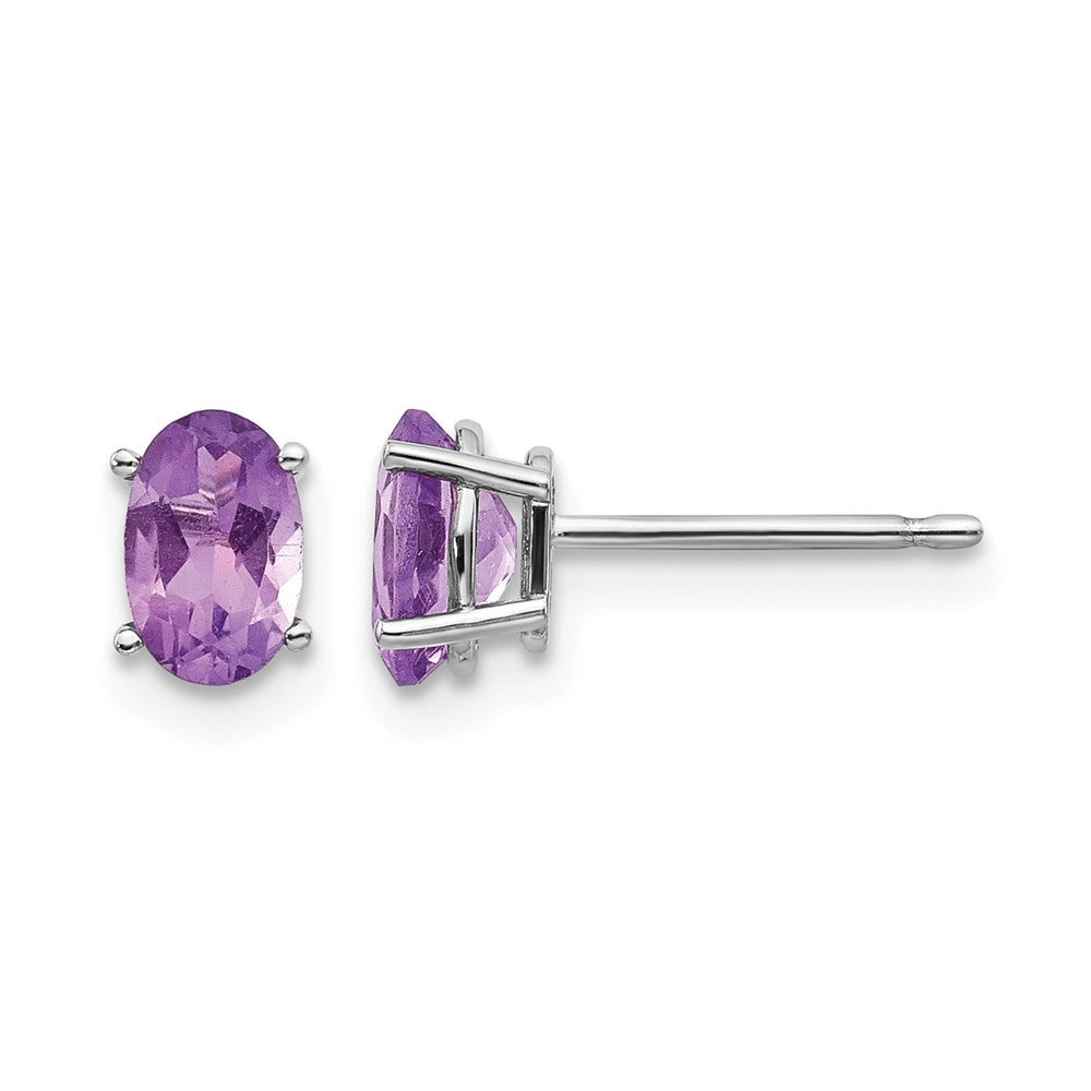 14k White Gold 6x4 Oval February/Amethyst Post Earrings