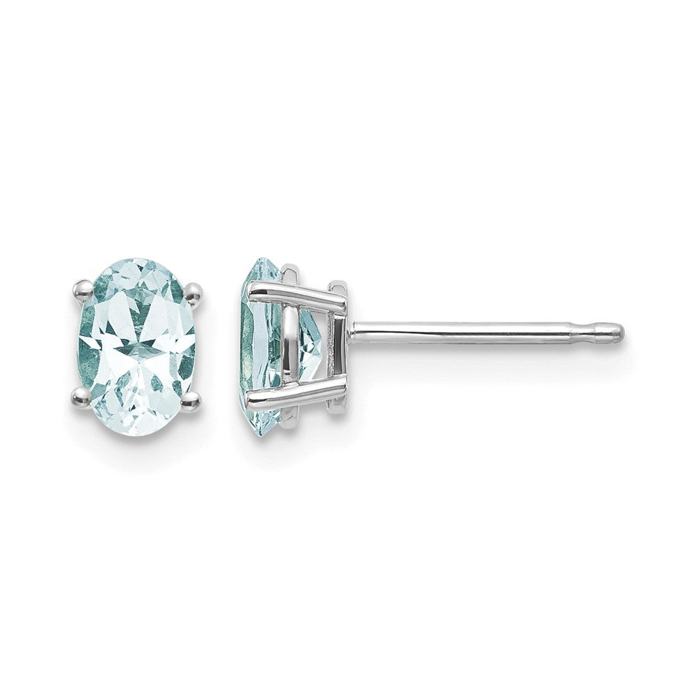 14k White Gold 6x4 Oval March/Aquamarine Post Earrings