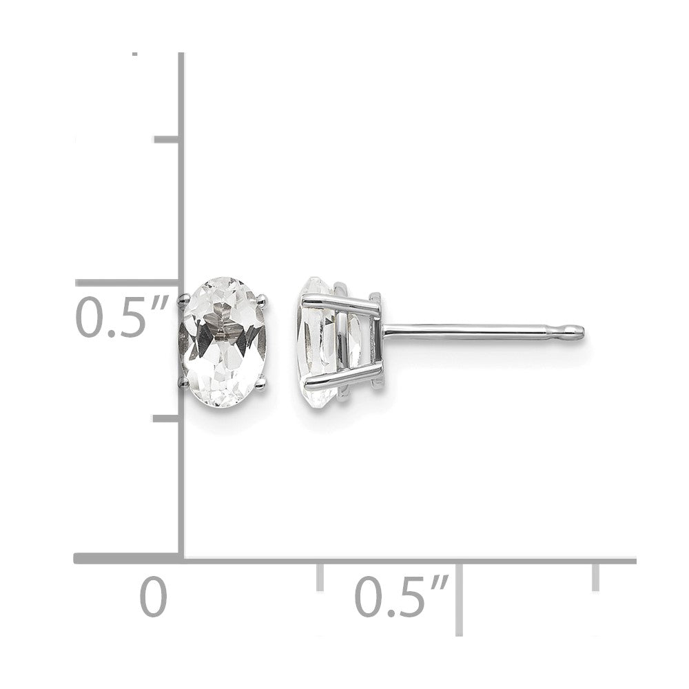 14k White Gold 6x4 Oval April/White Topaz Post Earrings