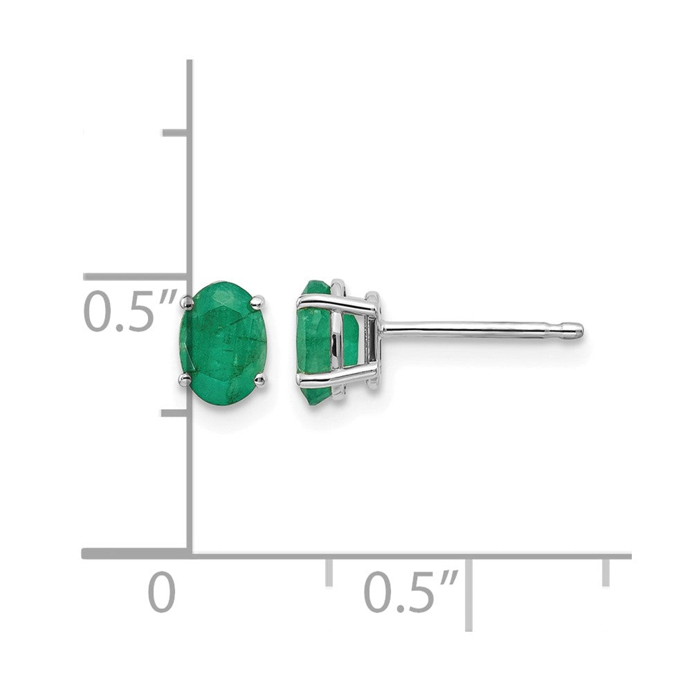 14k White Gold 6x4mm Emerald Earrings