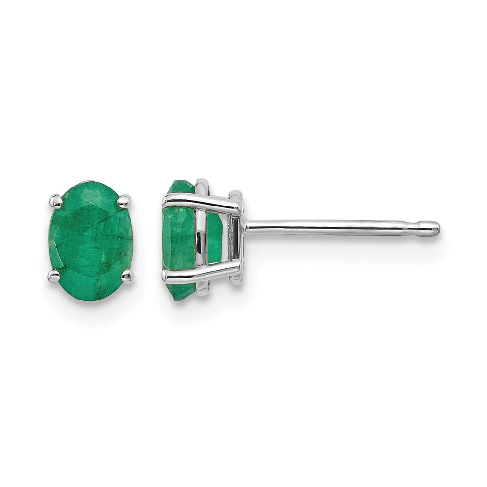 14k White Gold 6x4mm Emerald Earrings