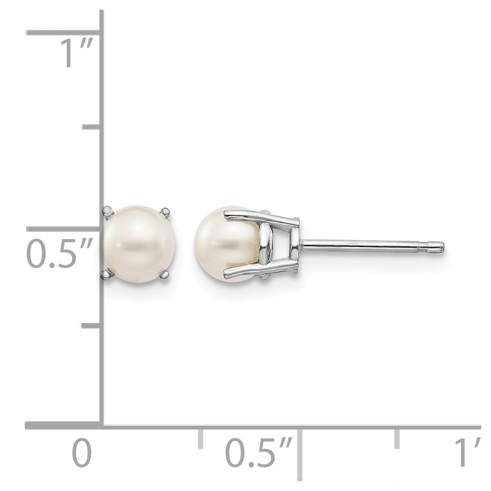 14k White Gold 4.5mm Round June/FW Cultured Pearl Post Earrings