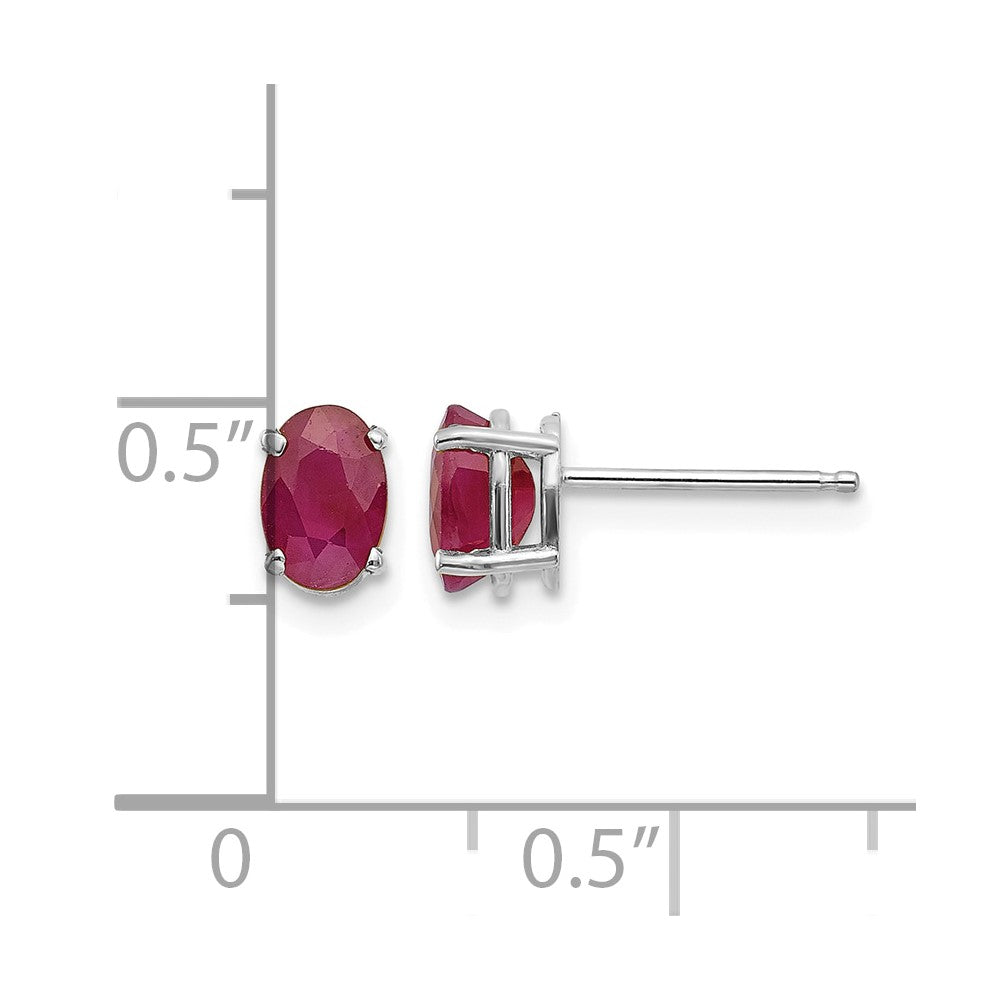 14k White Gold 6x4 Oval July/Ruby Post Earrings