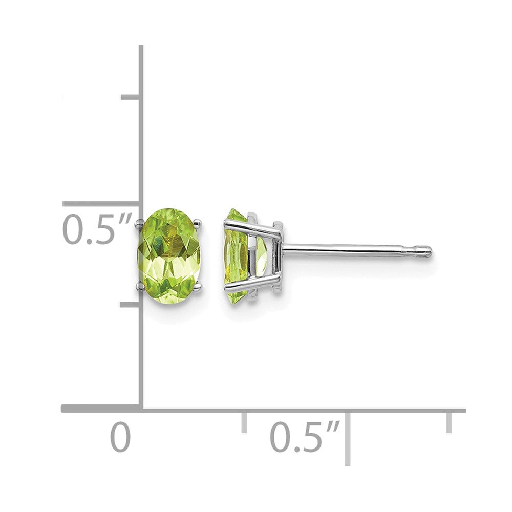 14k White Gold 6x4 Oval August/Peridot Post Earrings