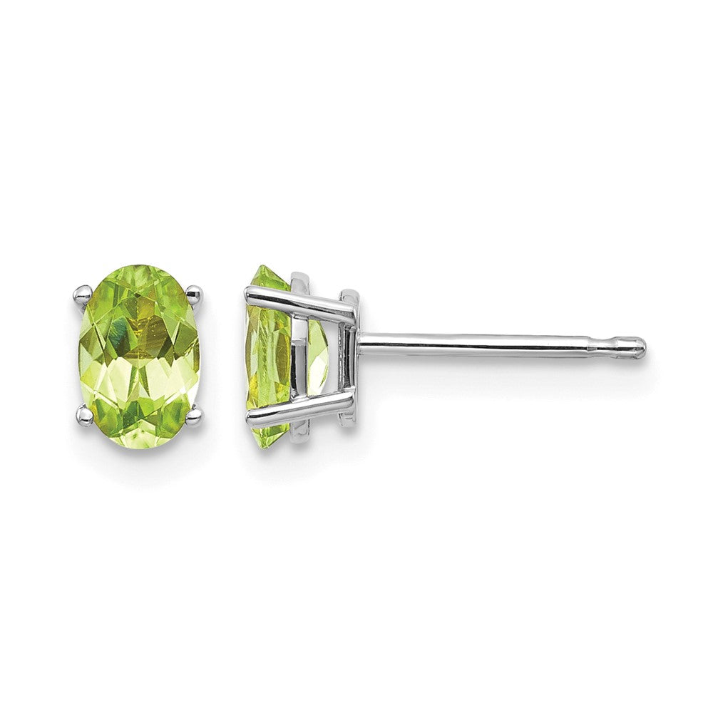 14k White Gold 6x4 Oval August/Peridot Post Earrings