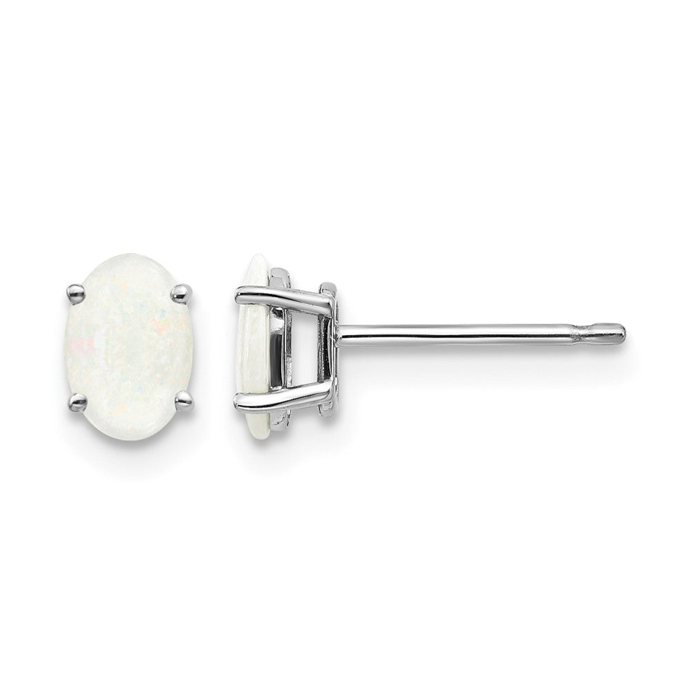 14k White Gold 6x4mm Opal Earrings