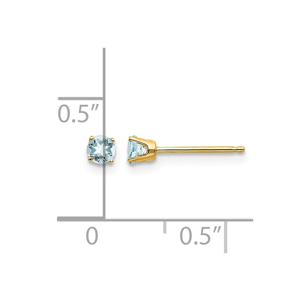 14k 3mm March/Aquamarine Post Earrings