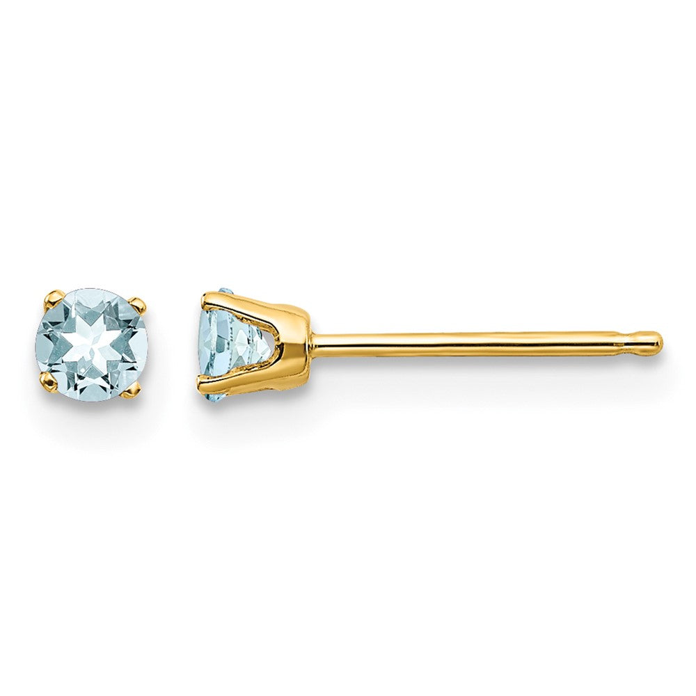 14k 3mm March/Aquamarine Post Earrings