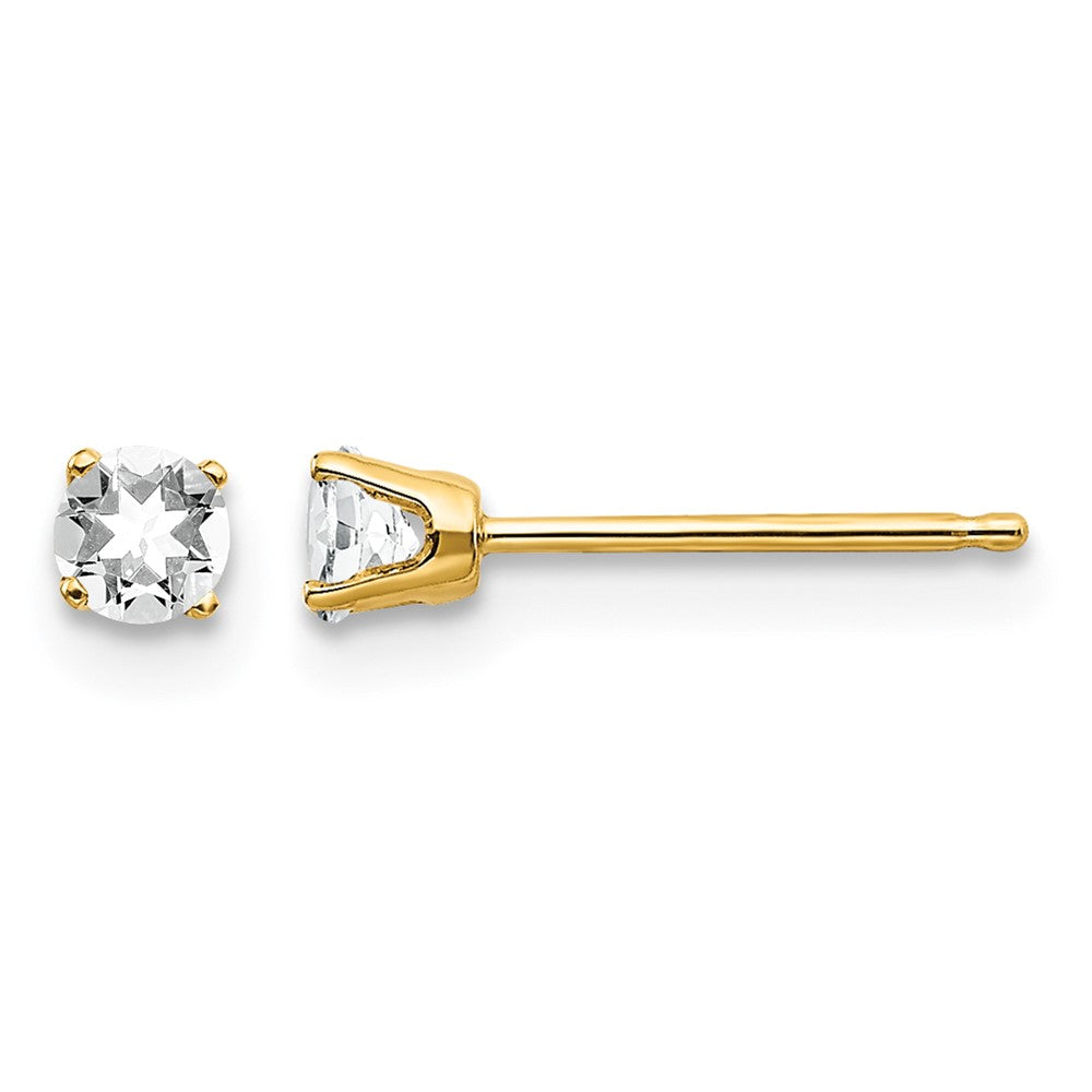 14k 3mm April/ White Topaz Post Earrings