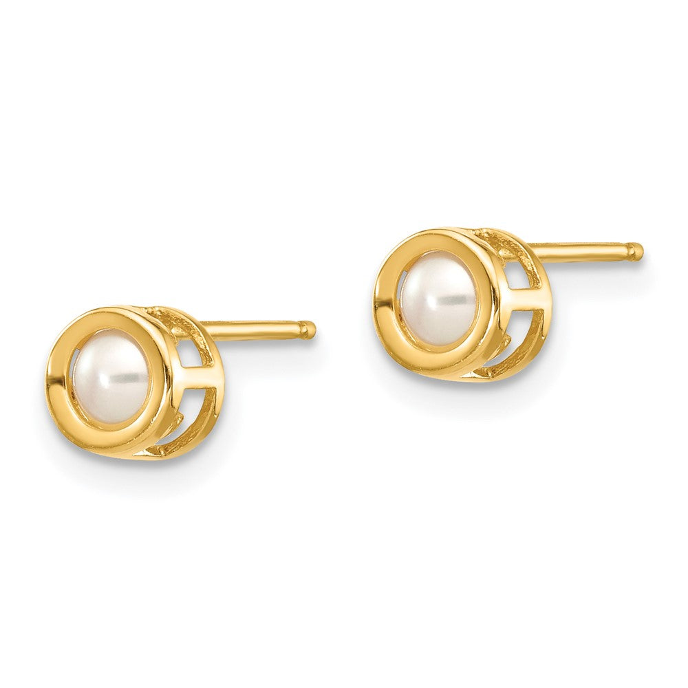 14k 4mm Bezel June/FW Cultured Pearl Post Earrings