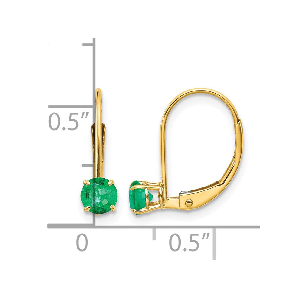 14k 4mm Round May/Emerald Leverback Earrings