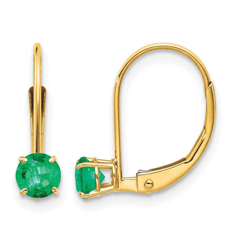 14k 4mm Round May/Emerald Leverback Earrings