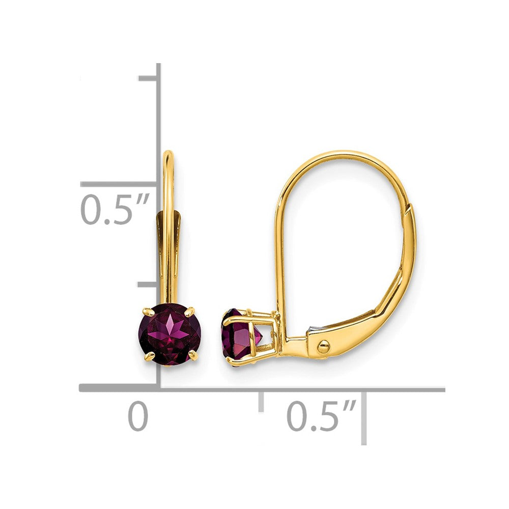 14k 4mm Round June/Rhodolite Leverback Earrings