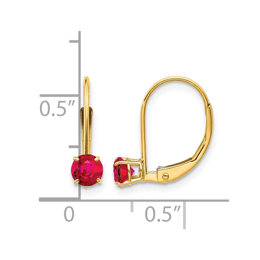 14k 4mm Round July/Ruby Leverback Earrings