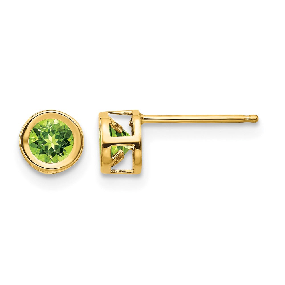 14k 4mm Bezel August/Peridot Post Earrings