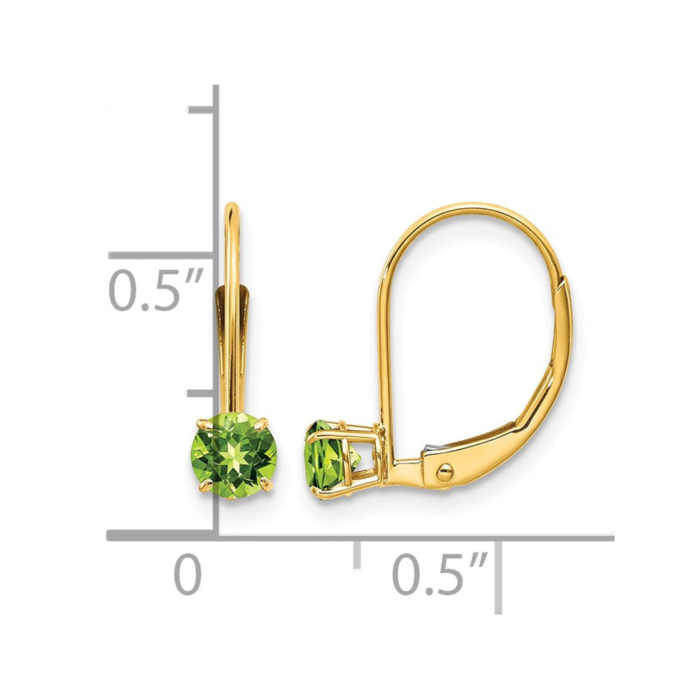 14k 4mm Round August/Peridot Leverback Earrings