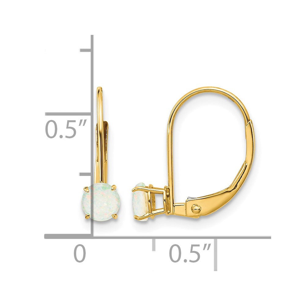 14k 4mm Round October/Opal Leverback Earrings