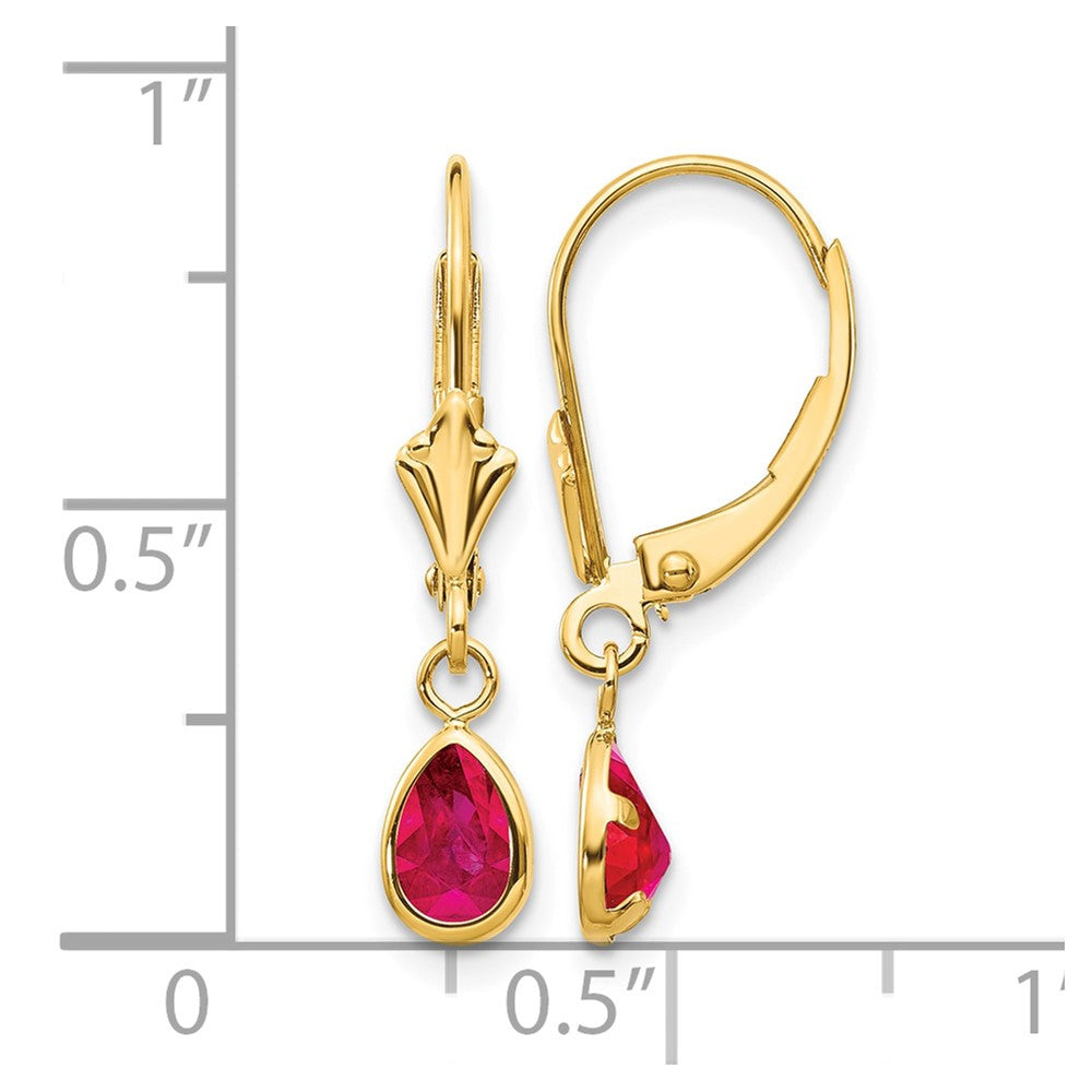 14k 6x4mm Ruby/July Leverback Earrings