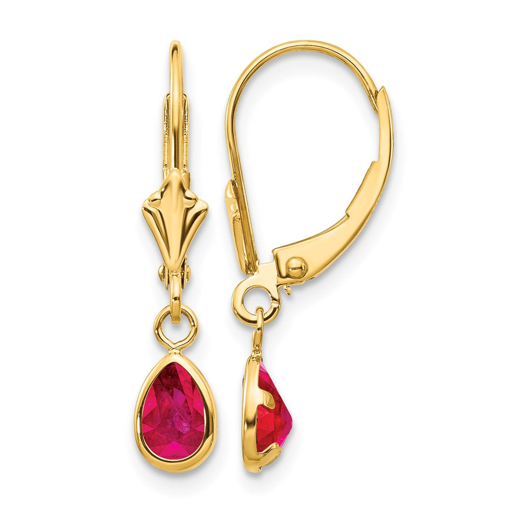 14k 6x4mm Ruby/July Leverback Earrings