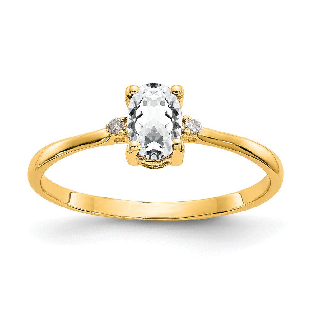 14k Diamond & White Topaz Birthstone Ring