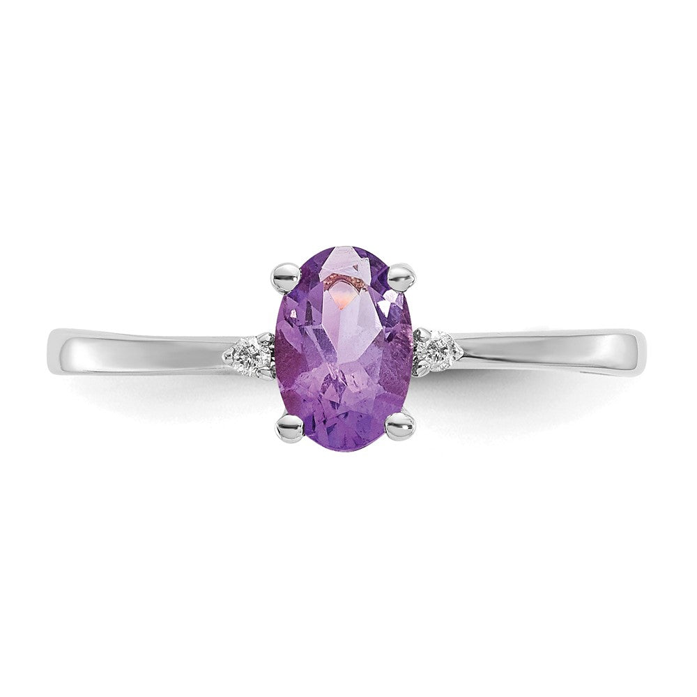 14k White Gold Diamond & Amethyst Birthstone Ring
