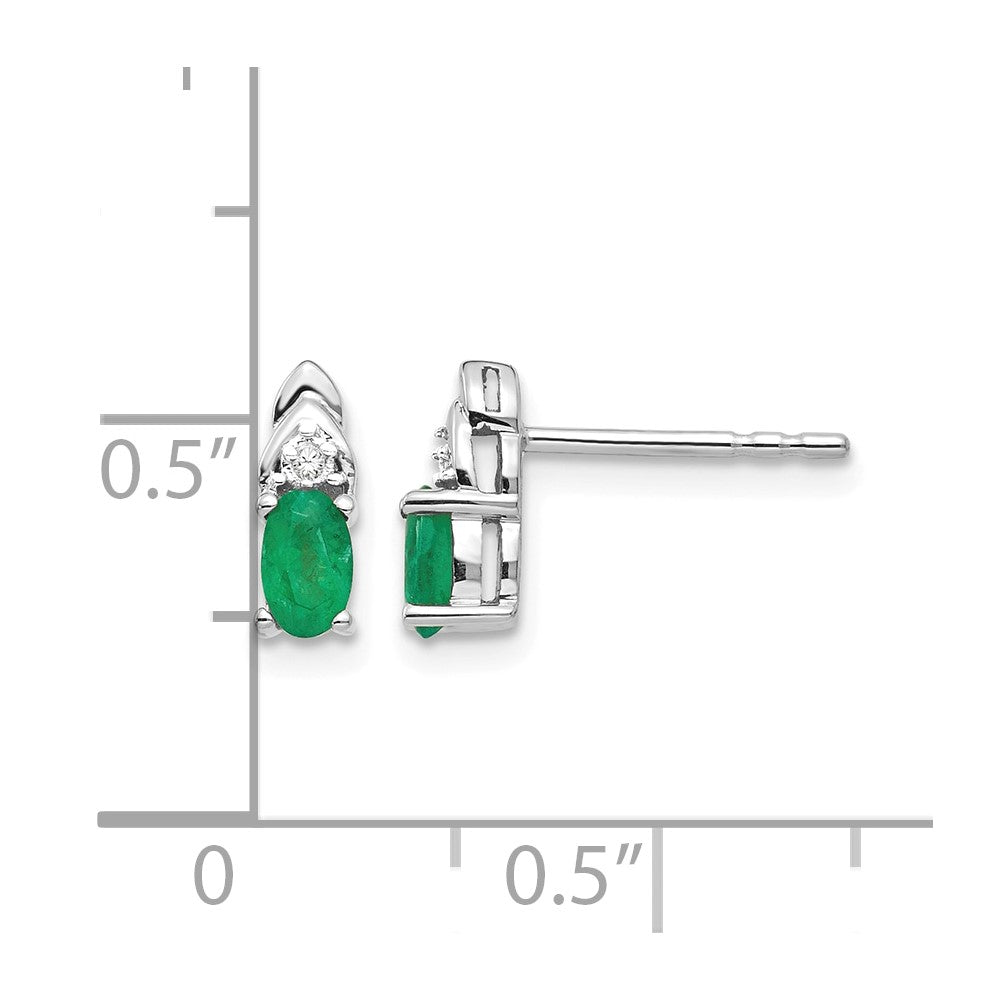 14k White Gold Emerald and Diamond Post Earrings