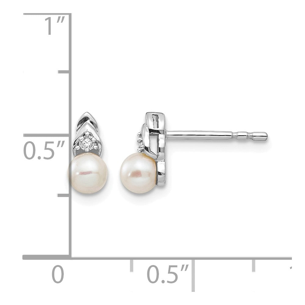 14k White Gold FW Cultured Pearl and Diamond Post Earrings
