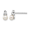 14k White Gold FW Cultured Pearl and Diamond Post Earrings