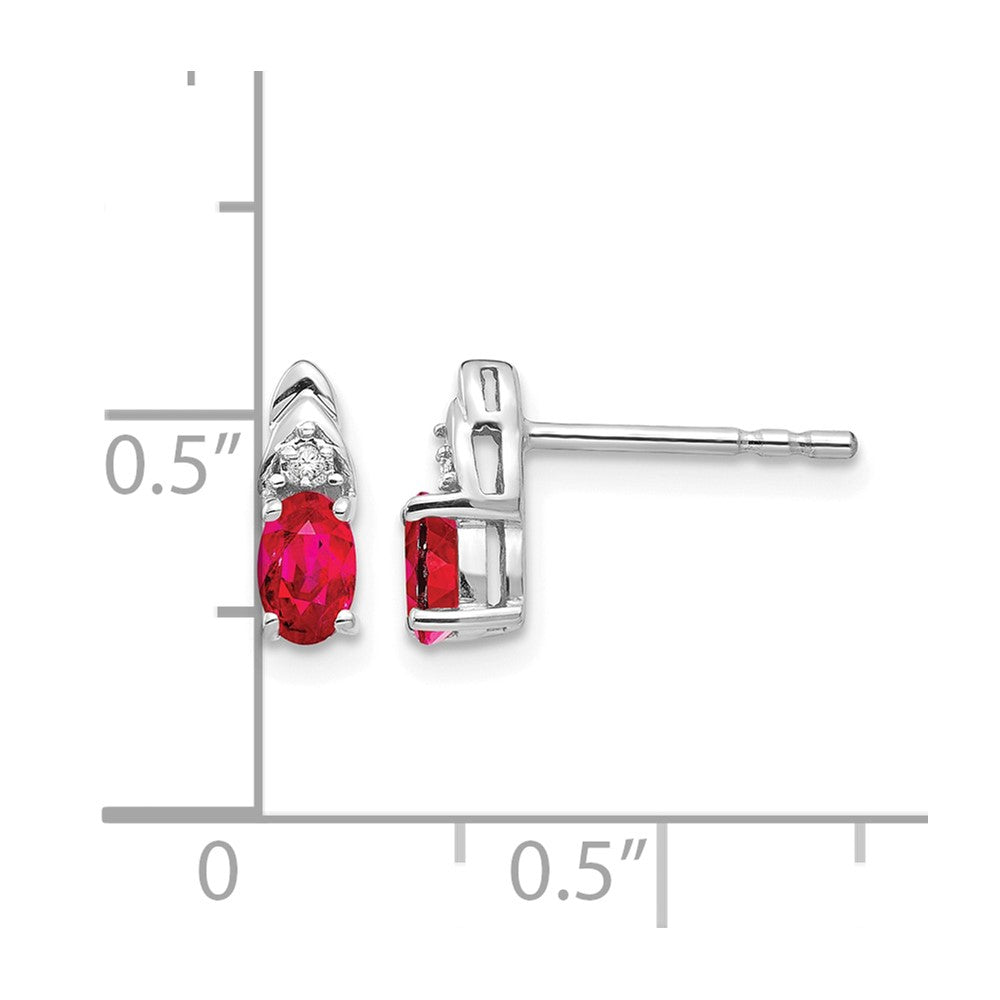 14k White Gold Ruby and Diamond Post Earrings