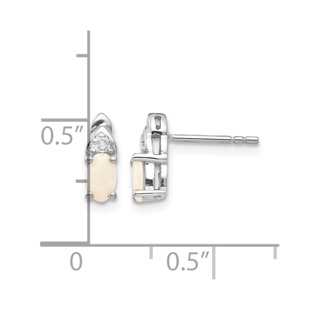 14k White Gold Opal and Diamond Post Earrings