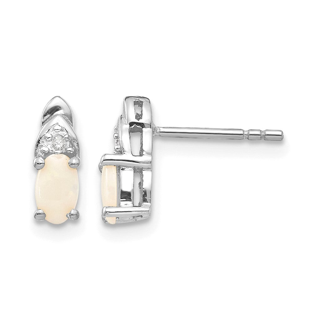 14k White Gold Opal and Diamond Post Earrings