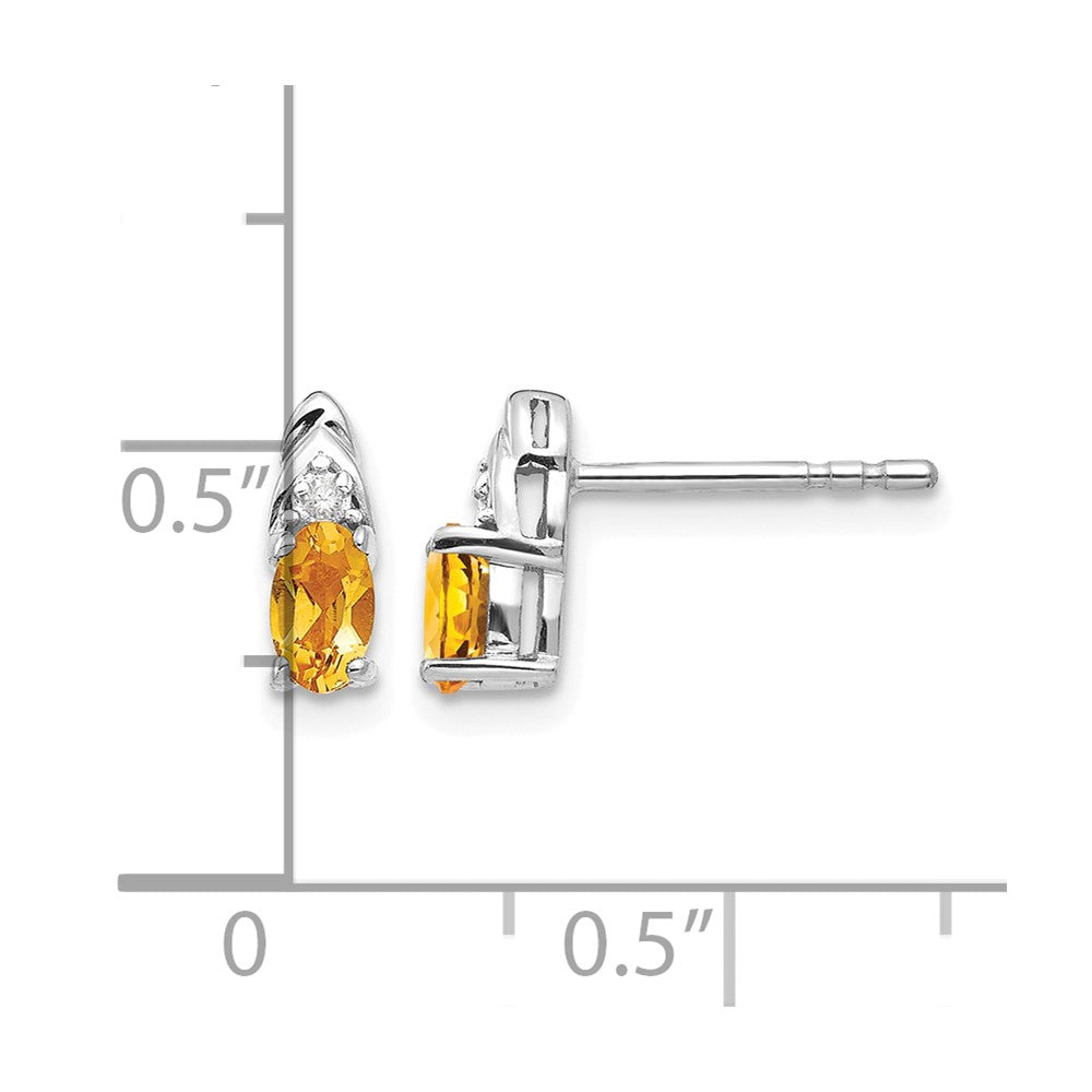 14k White Gold Citrine and Diamond Post Earrings