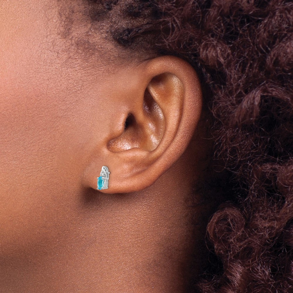 14k White Gold Blue Topaz and Diamond Post Earrings