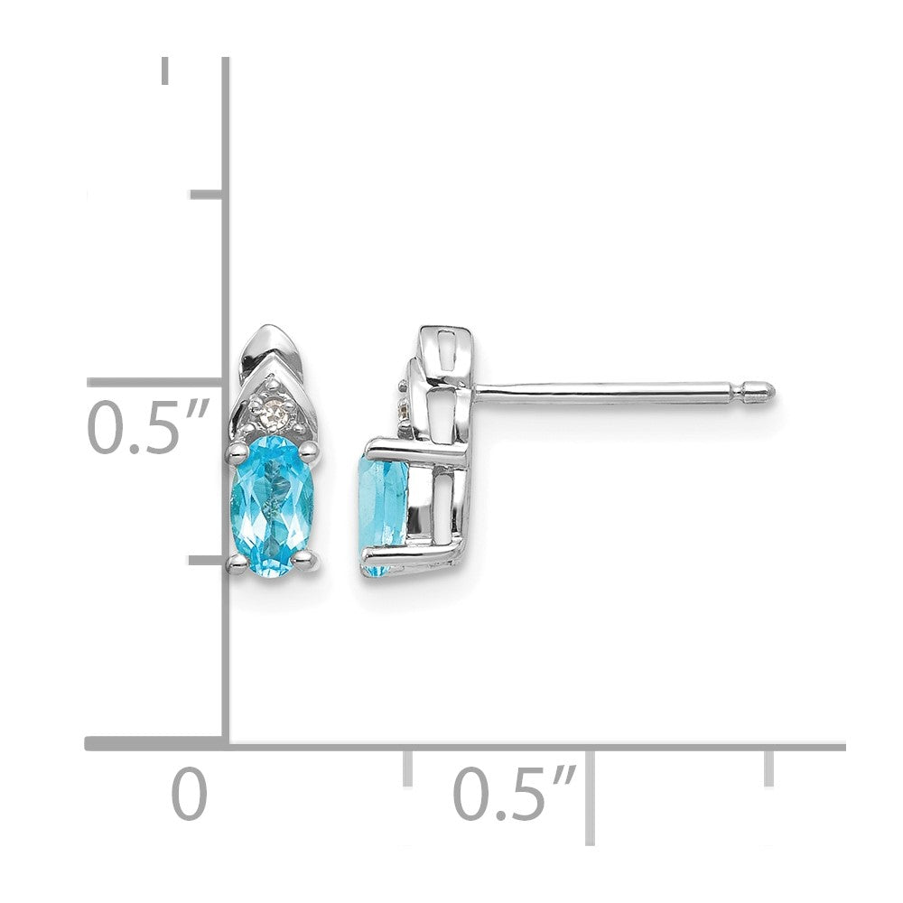 14k White Gold Blue Topaz and Diamond Post Earrings