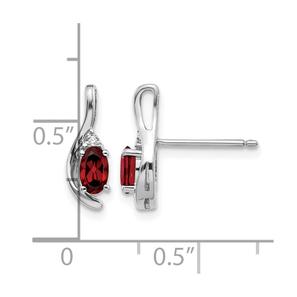 14k White Gold Garnet and Diamond Post Earrings