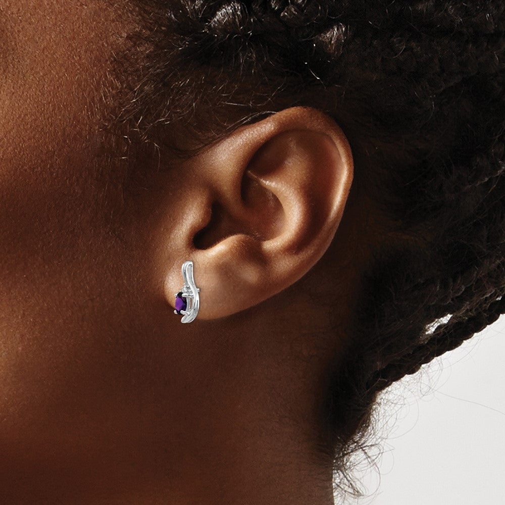 14k White Gold Amethyst and Diamond Post Earrings