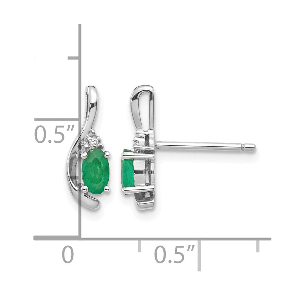 14k White Gold Emerald and Diamond Post Earrings