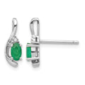 14k White Gold Emerald and Diamond Post Earrings