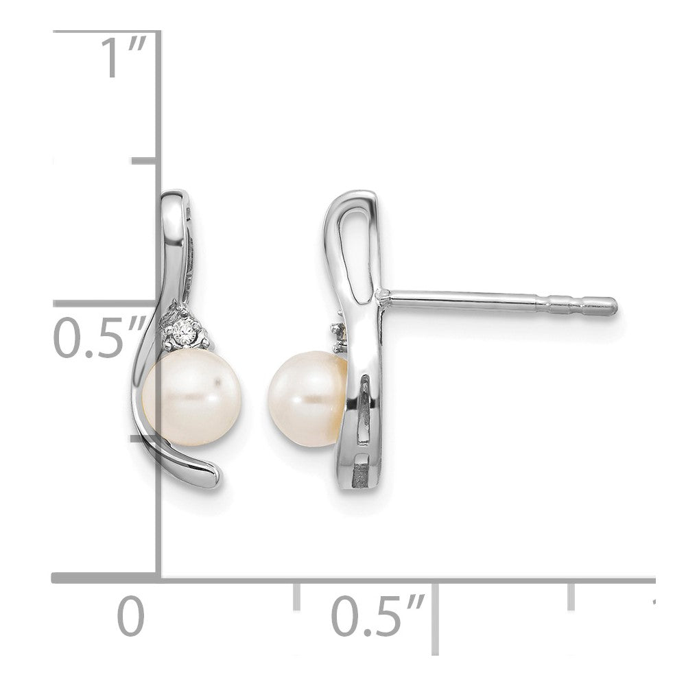 14k White Gold FW Cultured Pearl and Diamond Post Earrings